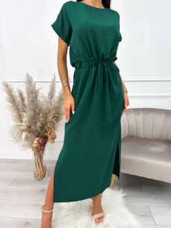 Ciemnozielona Sukienka z Kieszonkami 10330-227-B|Modna Kiecka New