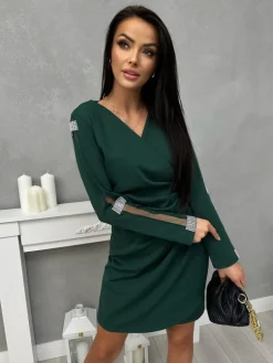 Ciemnozielona Sukienka z Marszczeniem 13416-514-A|Modna Kiecka Fashion