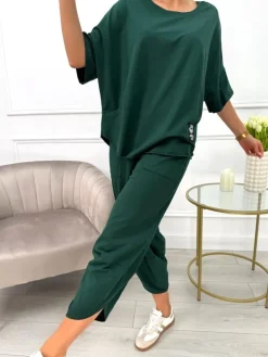 Ciemnozielony Dresowy Komplet 13653-521-J|Modna Kiecka Sale