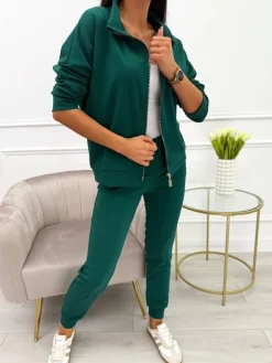 Ciemnozielony Komplet Bluza + Spodnie 12817-104-H|Modna Kiecka Online