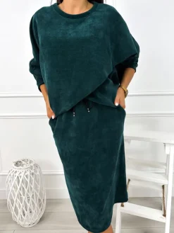 Ciemnozielony Komplet Bluza + Spódnica 12836-302-D|Modna Kiecka Fashion