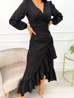 Czarna Asymetryczna Sukienka 13544-125-C|Modna Kiecka Sale