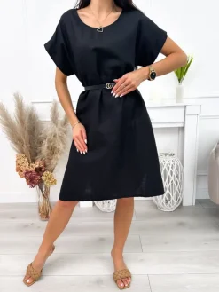 Czarna Asymetryczna Sukienka 12189-274-B|Modna Kiecka Discount