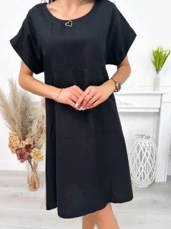 Czarna Asymetryczna Sukienka 12189-274-B|Modna Kiecka Discount
