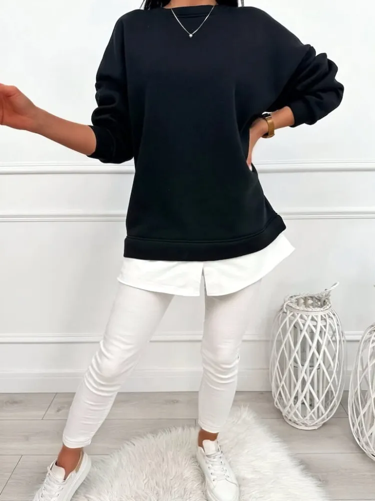 Czarna Bluza Oversize 13445-418-C|Modna Kiecka Outlet