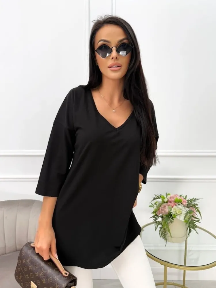 Czarna Bluzeczka z Ozdobnymi Łańcuszkami 13610-105-B|Modna Kiecka Outlet
