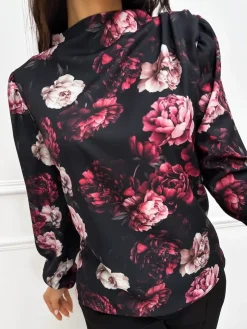 Czarna Bluzka w Kwiaty 13286-317 13286-317-Q|Modna Kiecka Discount