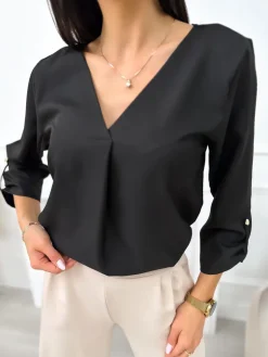 Czarna Bluzka z Dekoltem V 11384-237-C|Modna Kiecka Sale