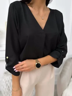 Czarna Bluzka z Dekoltem V 11384-237-C|Modna Kiecka Sale