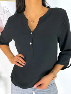 Czarna Bluzka z Guziczkami 11369-502-A|Modna Kiecka New