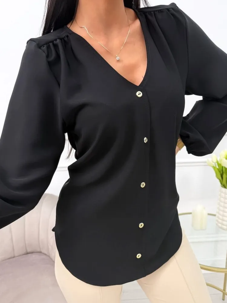 Czarna Bluzka z Guziczkami 13687-261-C|Modna Kiecka New