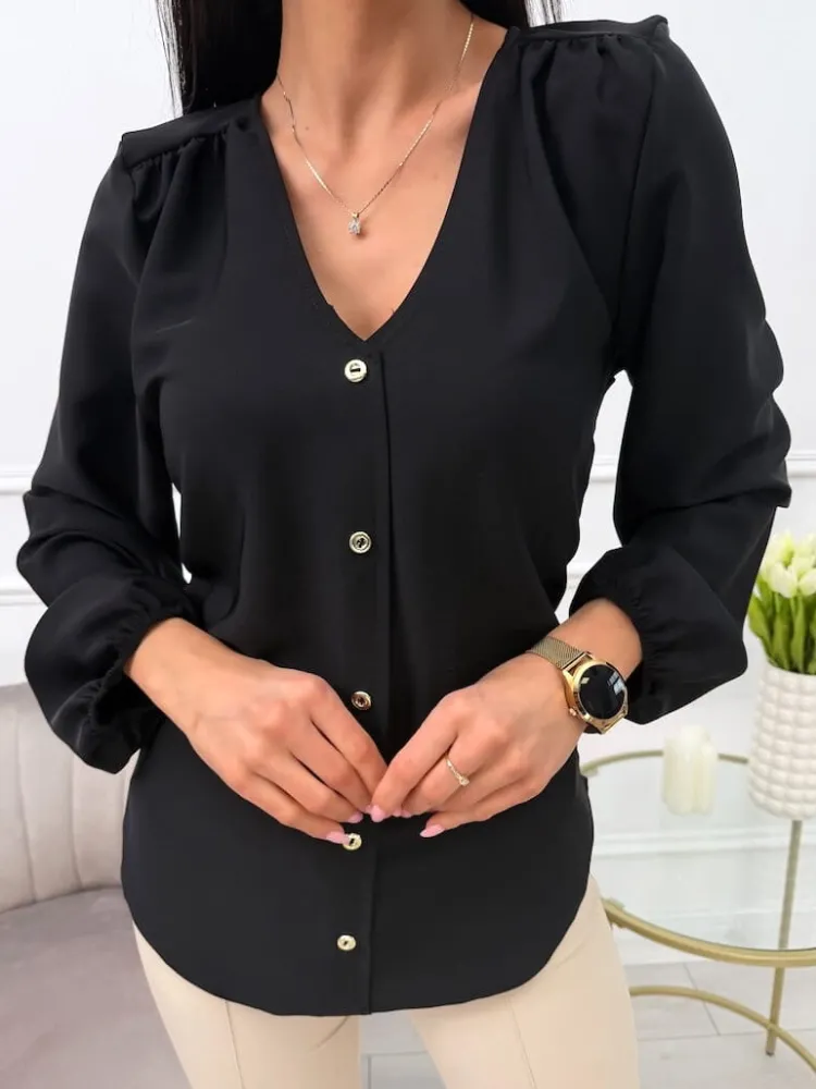 Czarna Bluzka z Guziczkami 13687-261-C|Modna Kiecka New