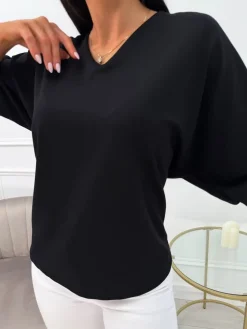 Czarna Bluzka z Wiązaniem 13826-240-B|Modna Kiecka Outlet