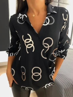 Czarna Elegancka Bluzka w Kółka 11665-75-Q|Modna Kiecka Sale