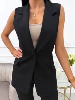 Czarna Elegancka Kamizelka 13794-310-A|Modna Kiecka Outlet