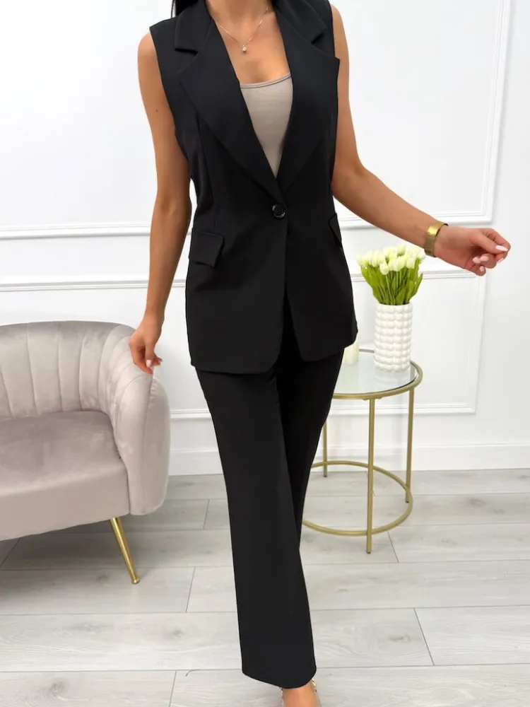 Czarna Elegancka Kamizelka 13794-310-A|Modna Kiecka Outlet