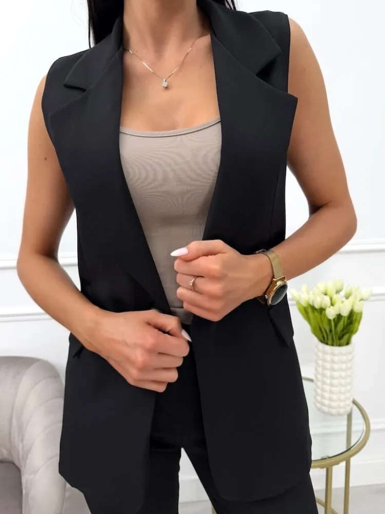 Czarna Elegancka Kamizelka 13794-310-A|Modna Kiecka Outlet
