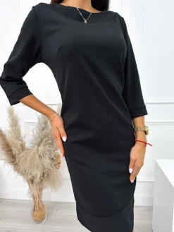 Czarna Klasyczna Sukienka 10694-288-B|Modna Kiecka Clearance