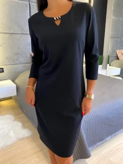 Czarna Klasyczna Sukienka 11437-267-E|Modna Kiecka Clearance