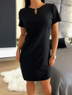 Czarna Klasyczna Sukienka 11754-165-B|Modna Kiecka Discount