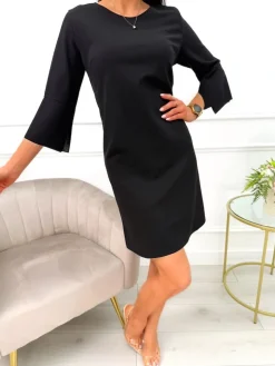 Czarna Klasyczna Sukienka 13514-118-B|Modna Kiecka Online