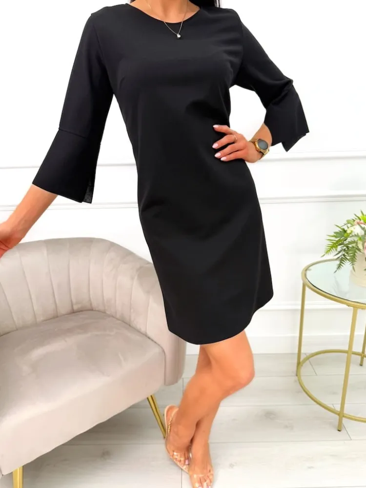 Czarna Klasyczna Sukienka 13514-118-B|Modna Kiecka Online