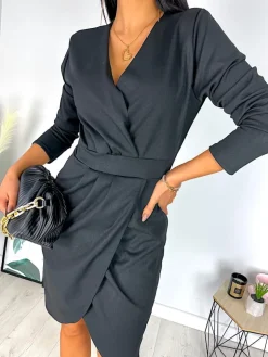Czarna Kopertowa Sukienka 11623-80-A|Modna Kiecka Hot