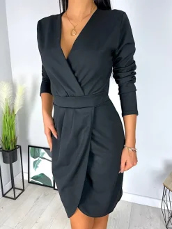 Czarna Kopertowa Sukienka 11623-80-A|Modna Kiecka Hot