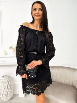 Czarna Koronkowa Hiszpanka 11349-144-B|Modna Kiecka Discount