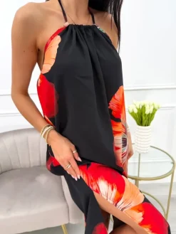 Czarna Letnia Sukienka z Motywem Kwiatowym 13993-353-C|Modna Kiecka Hot