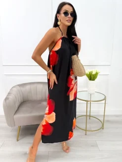 Czarna Letnia Sukienka z Motywem Kwiatowym 13993-353-C|Modna Kiecka Hot