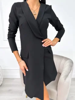 Czarna Marynarkowa Sukienka 11195-351-A|Modna Kiecka New