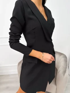 Czarna Marynarkowa Sukienka 11195-351-A|Modna Kiecka New