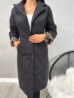 Czarna Pikowana Kurtka 13025-132-C|Modna Kiecka Outlet