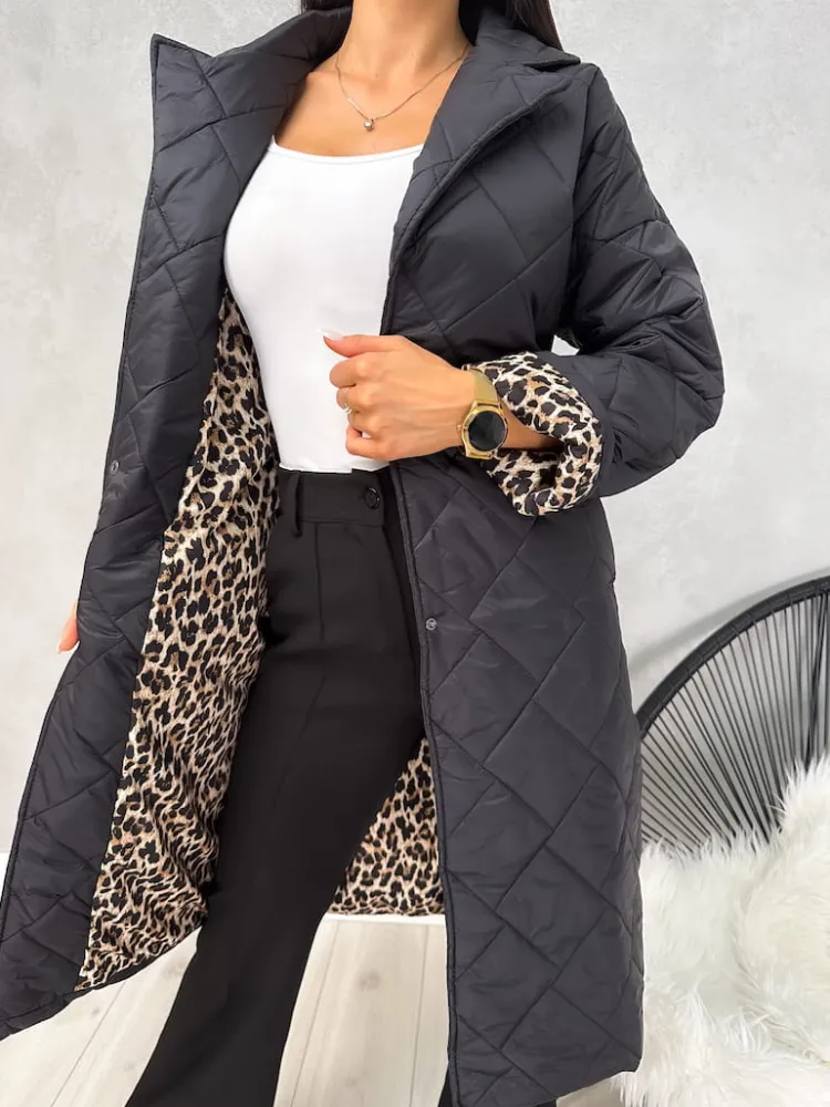 Czarna Pikowana Kurtka 13025-132-C|Modna Kiecka Outlet