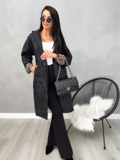 Czarna Pikowana Kurtka 13025-132-C|Modna Kiecka Outlet