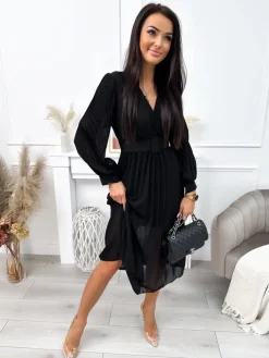 Czarna Plisowana Sukienka 11894-208-B|Modna Kiecka Outlet