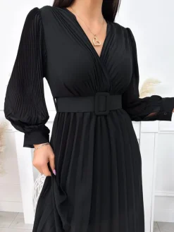 Czarna Plisowana Sukienka 11894-208-B|Modna Kiecka Outlet