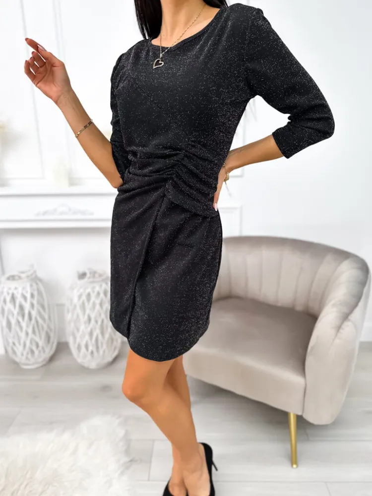 Czarna Połyskująca Sukienka 11238-244-B|Modna Kiecka Clearance