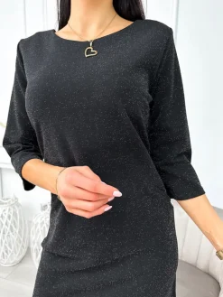 Czarna Połyskująca Sukienka 11203-356-B|Modna Kiecka Hot