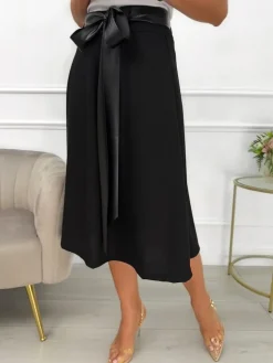 Czarna Prążkowana Spódnica 13601-24-B|Modna Kiecka Hot
