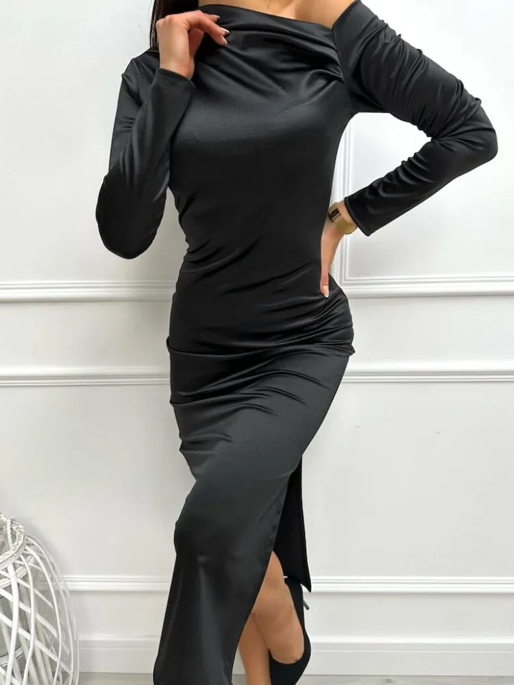 Czarna Sukienka Maxi 13377-424-B|Modna Kiecka New