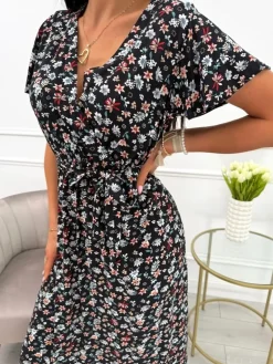 Czarna Sukienka Maxi w Kwiaty  13924-532-A|Modna Kiecka Best