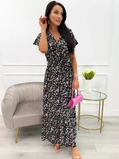 Czarna Sukienka Maxi w Kwiaty  13924-532-A|Modna Kiecka Best