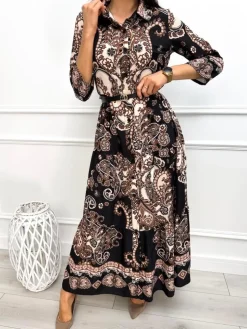 Czarna Sukienka Maxi w Orientalny Wzór 13254-157-B|Modna Kiecka Online