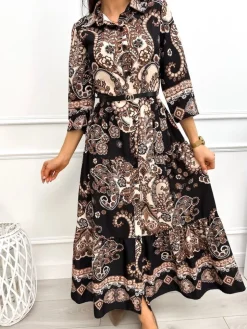Czarna Sukienka Maxi w Orientalny Wzór 13254-157-B|Modna Kiecka Online