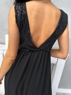 Czarna Sukienka Maxi z Cekinami 13407-331-A|Modna Kiecka Discount