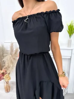 Czarna Sukienka Maxi z Falbankami 12266-100-A|Modna Kiecka Online