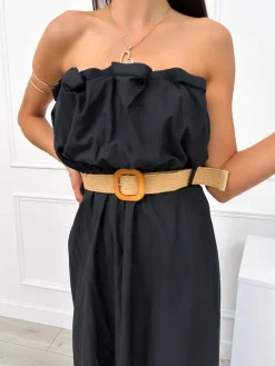 Czarna Sukienka Maxi z Paskiem 12545-520-C|Modna Kiecka Sale