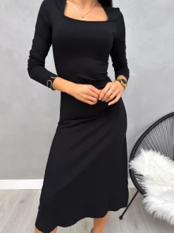 Czarna Sukienka Midi 13201-242-A|Modna Kiecka Sale